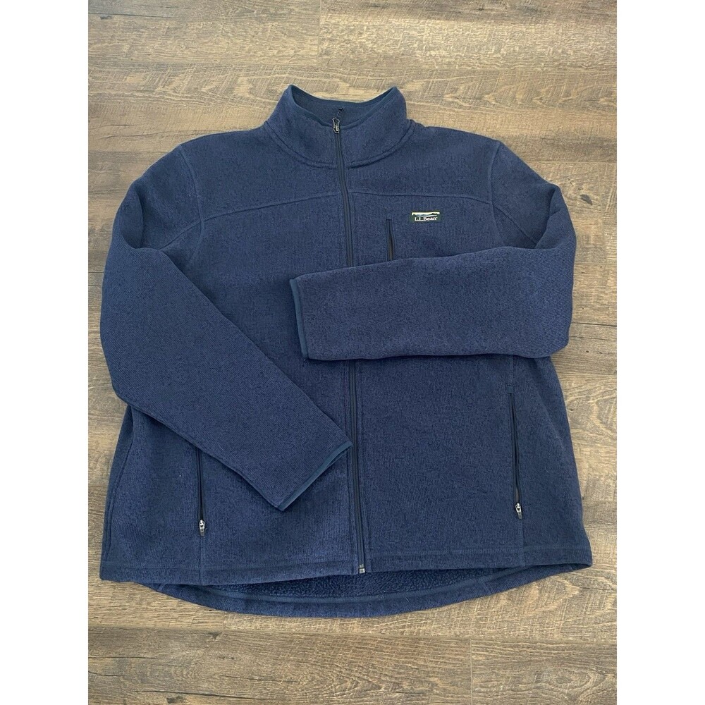 LL Bean Men Large Reg Sweater Fleece Full Zip Jacket 504938 Slightly Fitted Navy
